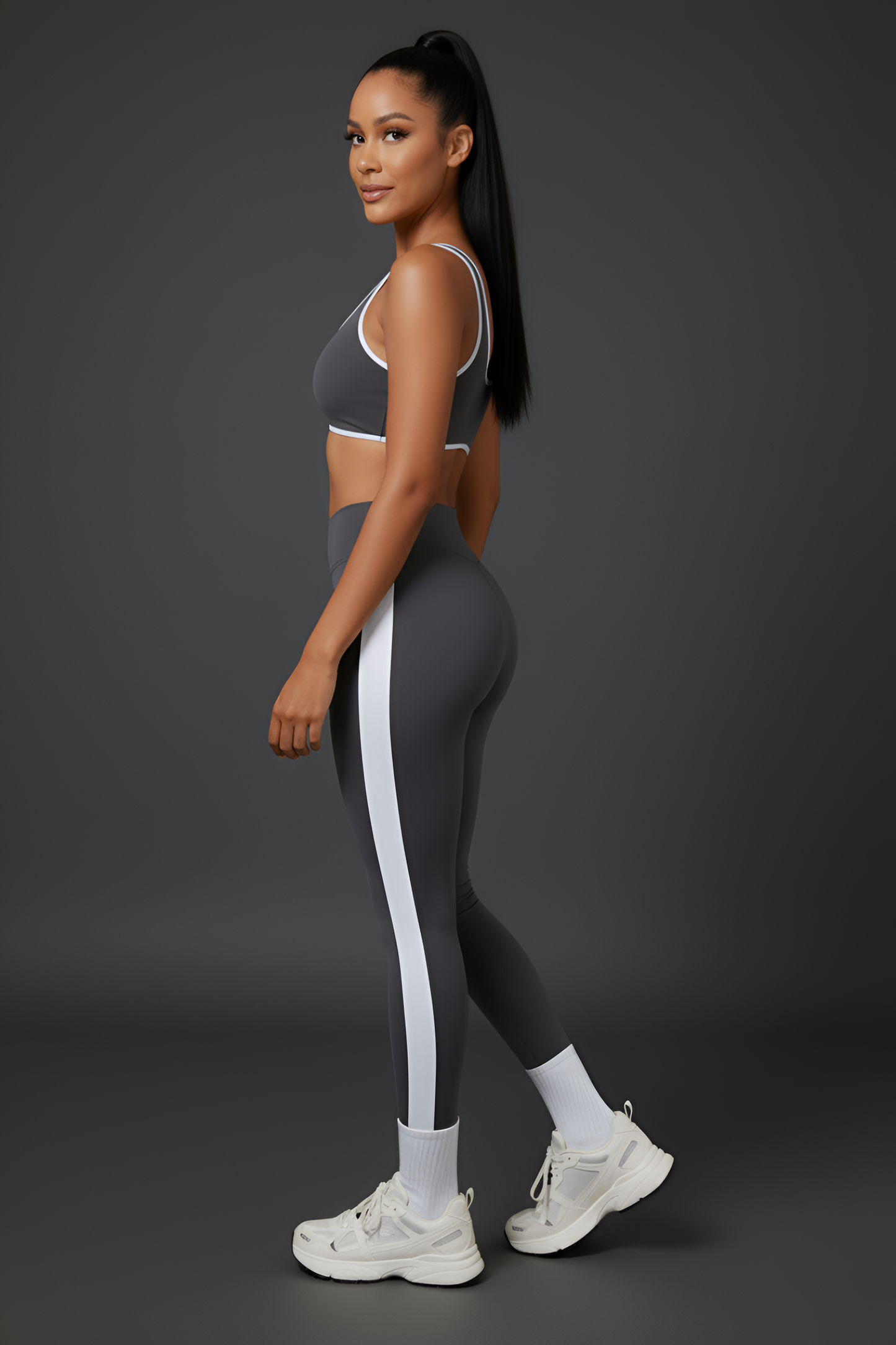 Retro-Sport Side-Stripe Legging Set | High-Waist & Sculpting Workout Outfit