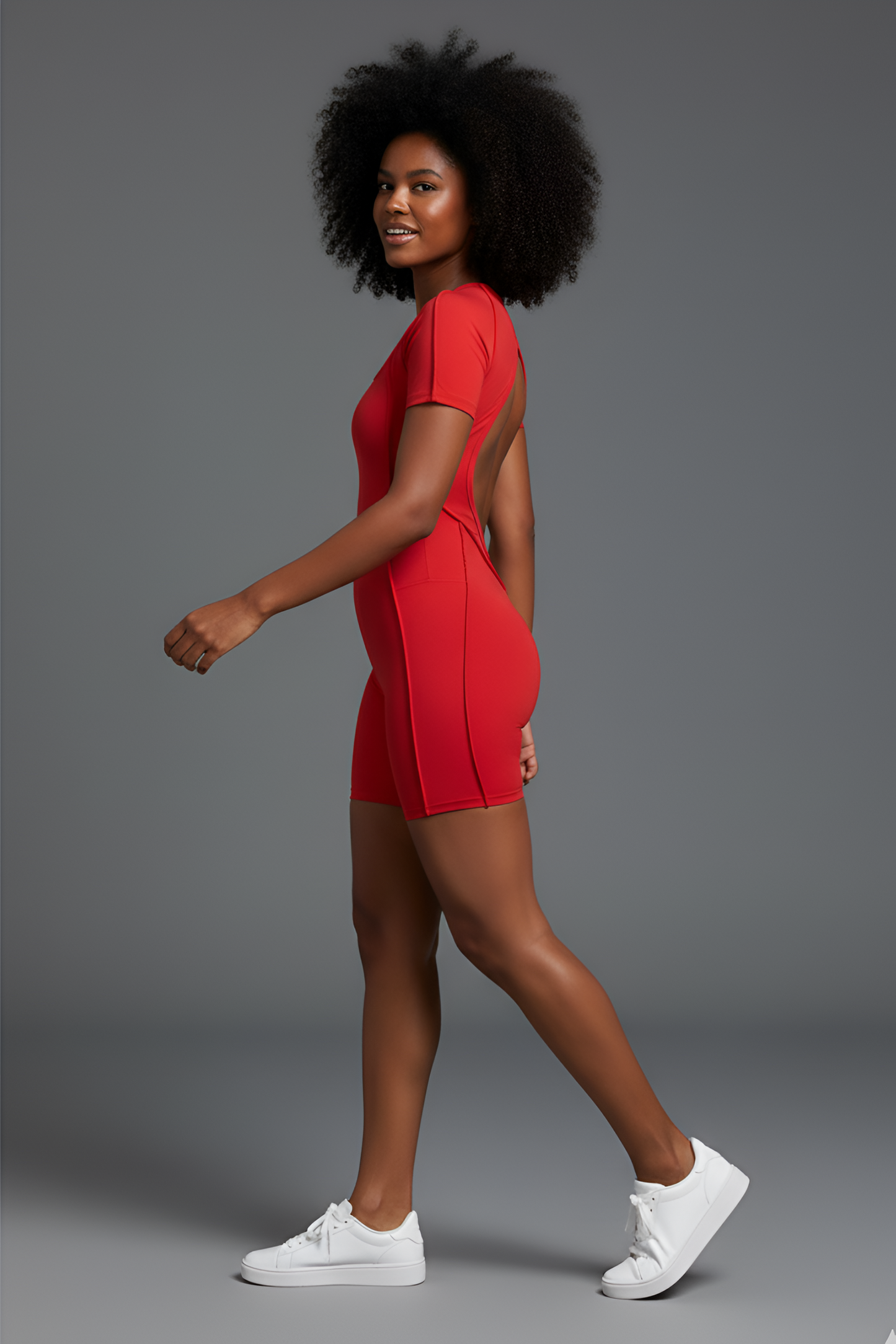 Corset-Detail Sculpting Mini Unitard | Open-Back Active Romper with Body Contouring