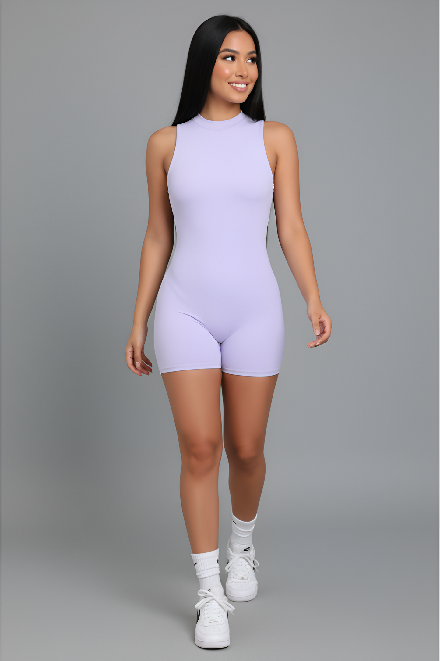 Sculpting Open-Back Mini Unitard | Seamless High-Waist Biker Romper