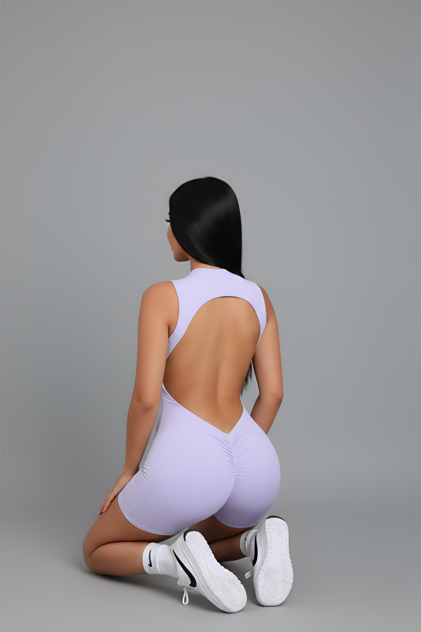 Sculpting Open-Back Mini Unitard | Seamless High-Waist Biker Romper