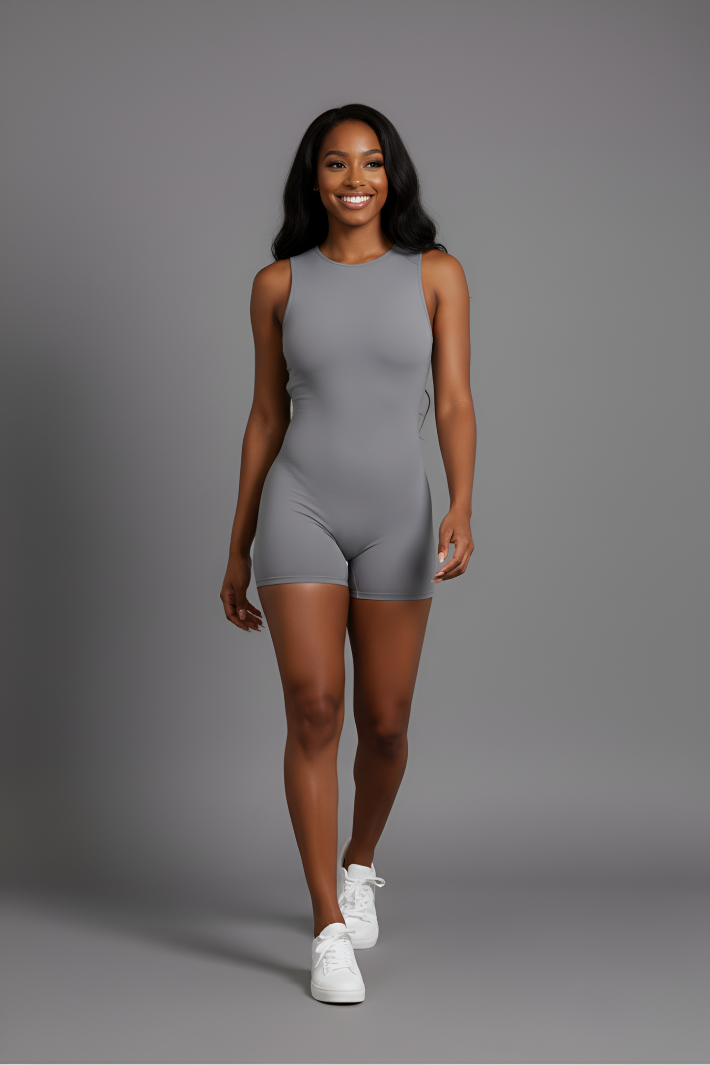 Sculpting Open-Back Mini Unitard | Seamless High-Waist Biker Romper