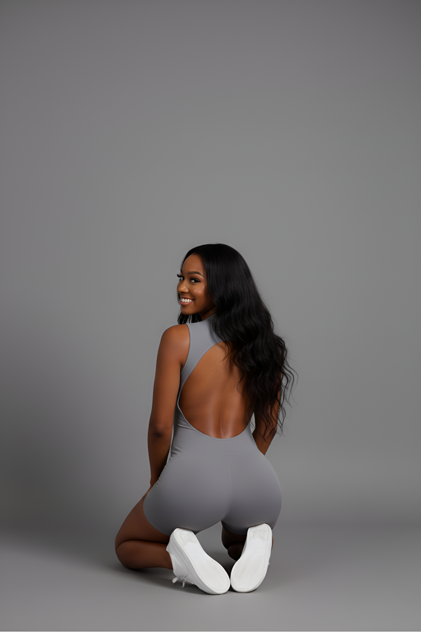 Sculpting Open-Back Mini Unitard | Seamless High-Waist Biker Romper