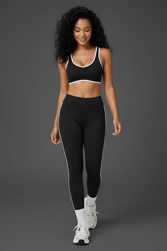 Retro-Sport Side-Stripe Legging Set | High-Waist & Sculpting Workout Outfit