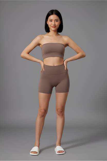 Seamless High-Waist Biker Short & Bandeau Crop Top Set