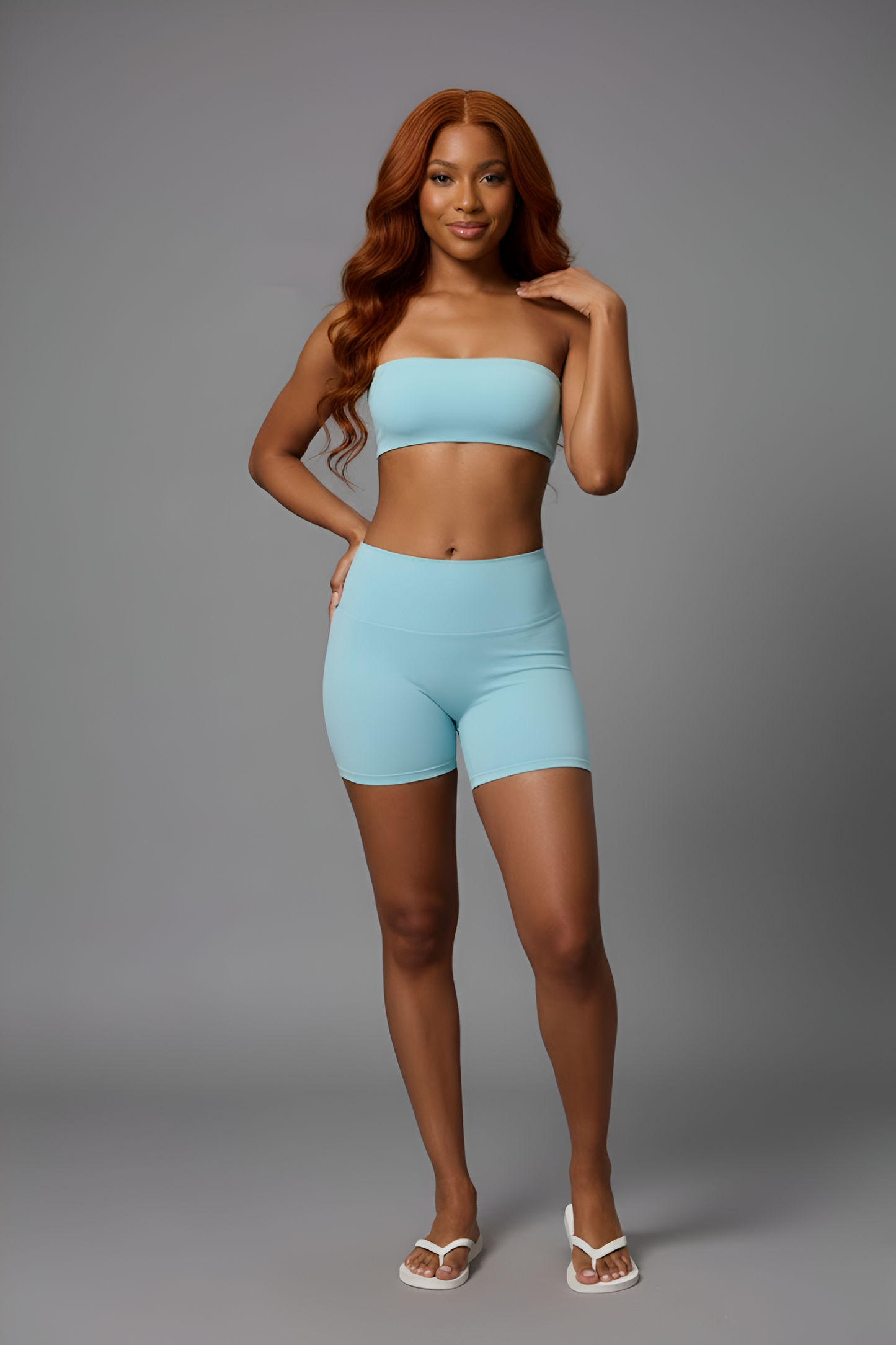 Seamless High-Waist Biker Short & Bandeau Crop Top Set