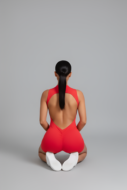 Sculpting Open-Back Mini Unitard | Seamless High-Waist Biker Romper