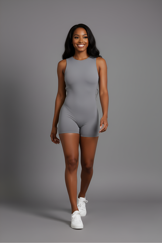 Sculpting Open-Back Mini Unitard | Seamless High-Waist Biker Romper