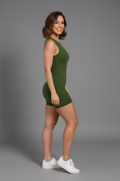 Sculpting Open-Back Mini Unitard | Seamless High-Waist Biker Romper