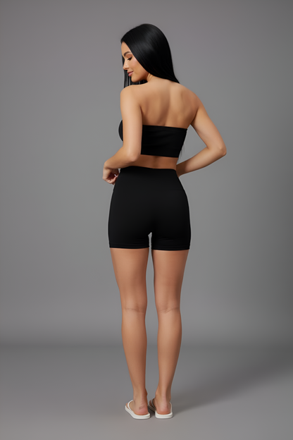 Seamless High-Waist Biker Short & Bandeau Crop Top Set