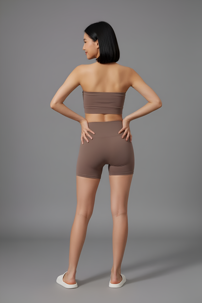 Seamless High-Waist Biker Short & Bandeau Crop Top Set