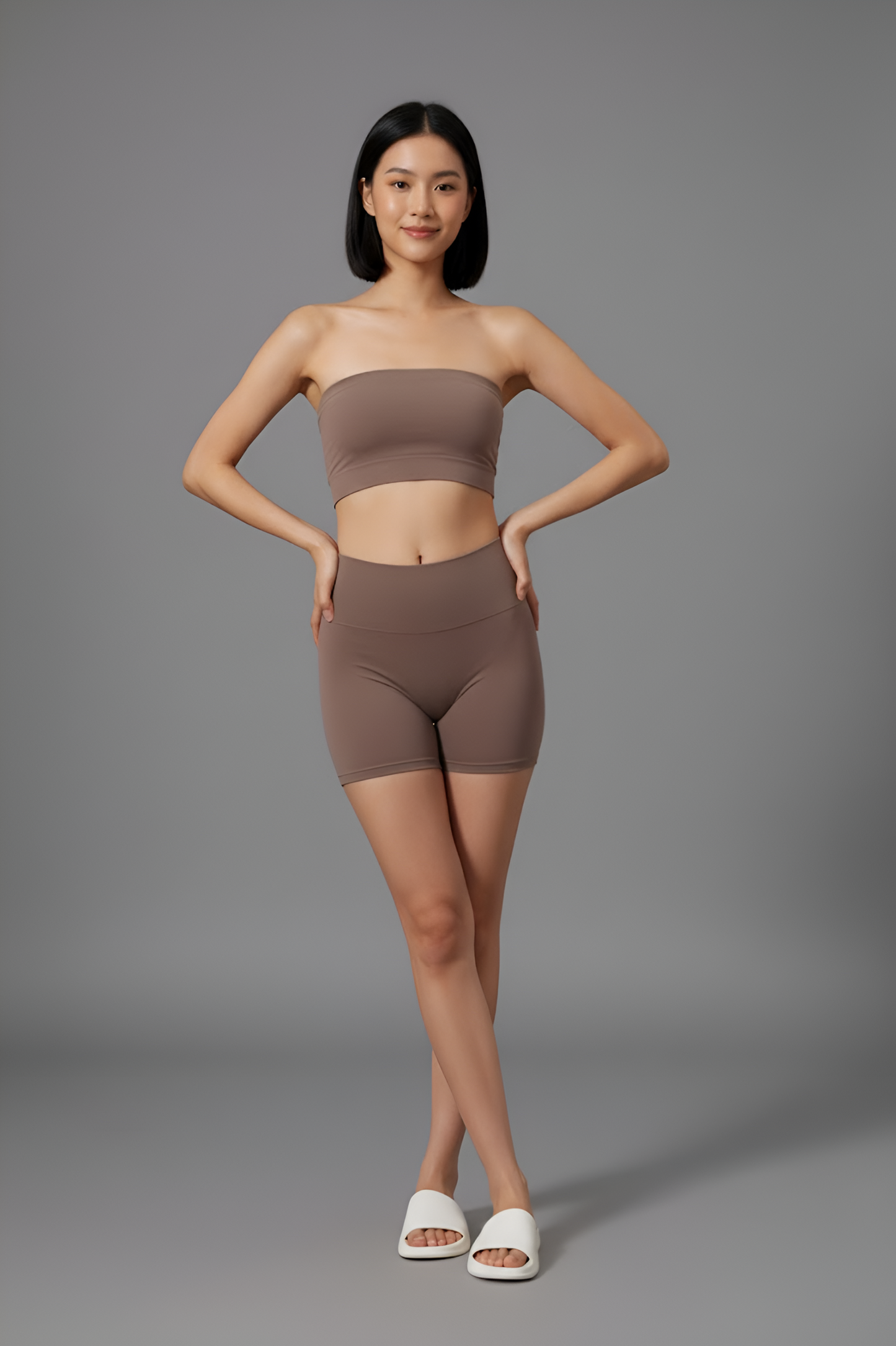 Seamless High-Waist Biker Short & Bandeau Crop Top Set